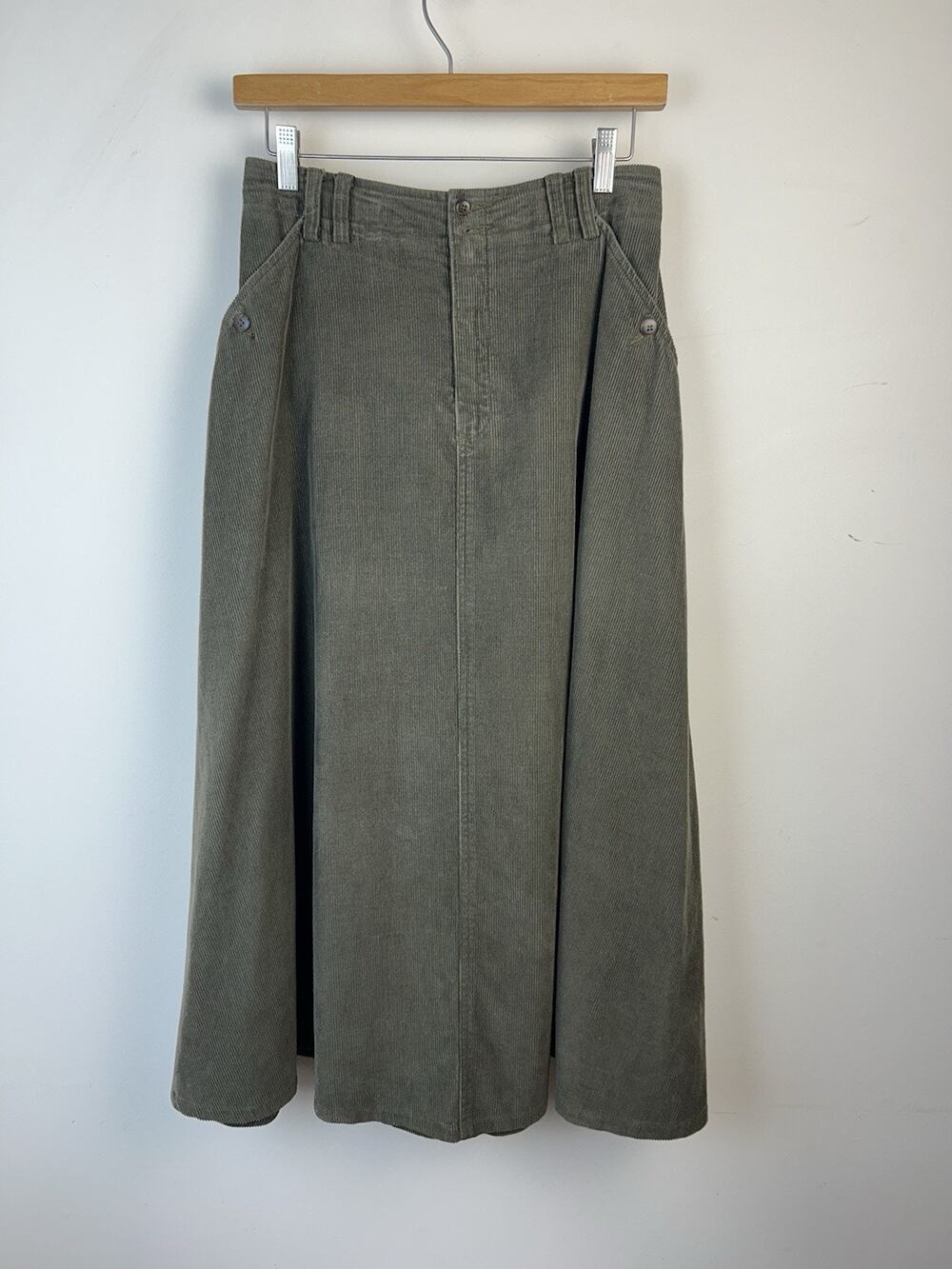 VTG 90s Liz Sport Women's Sz 8 Green Corduroy Maxi Skirt Cotton Dark Academia